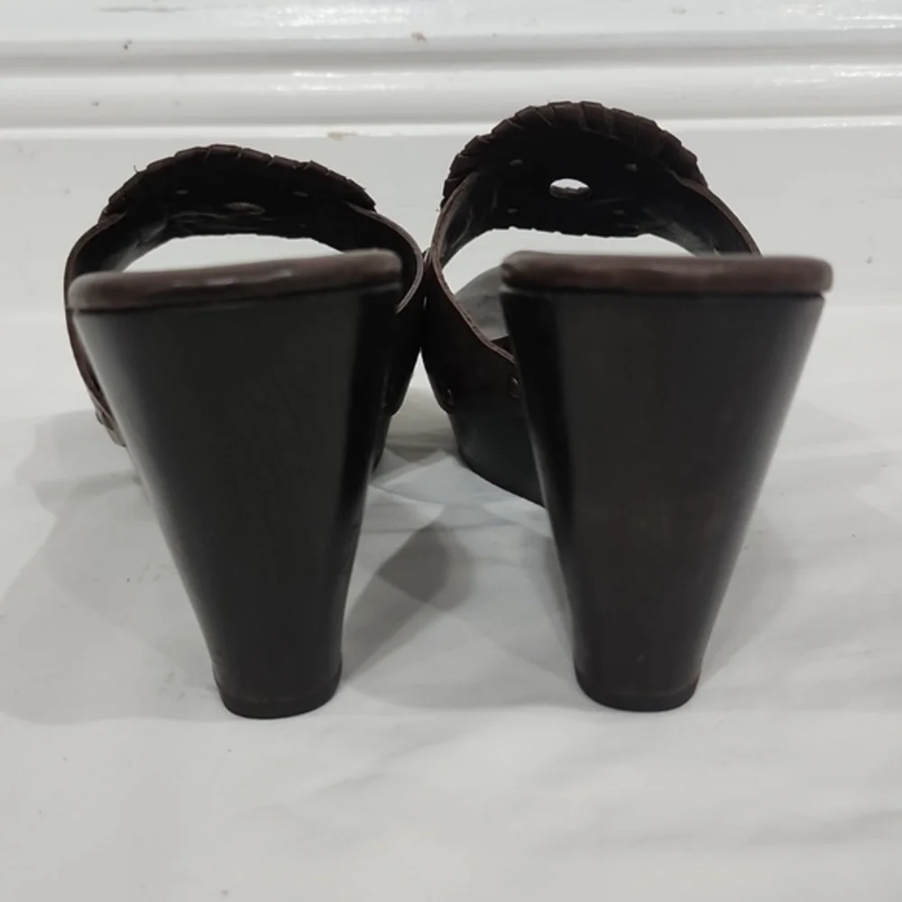 Jack Roger Brown Leather Wood Wedge‎ Sandals Size 9M